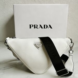 Prada Triangle Leather Shoulder Bag White